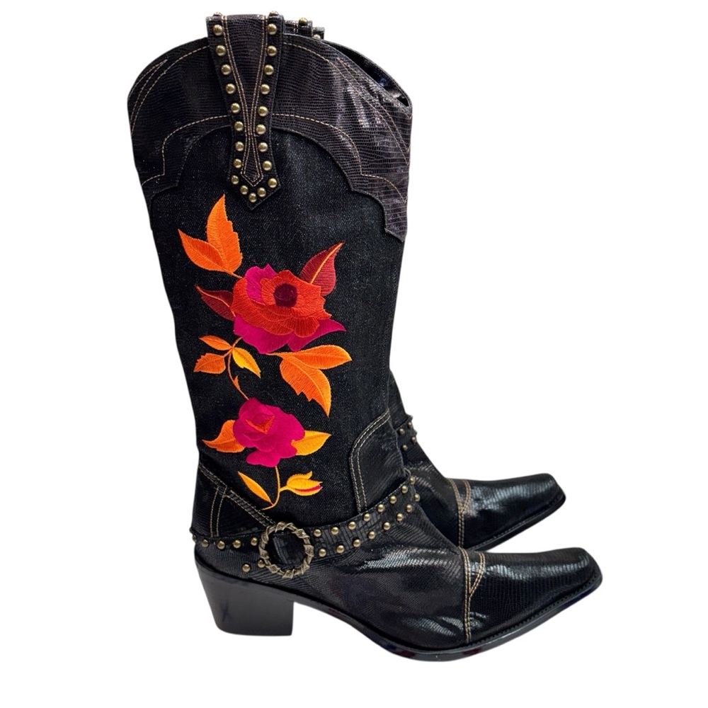 J.Renee Women’s Dakota Denim Foral Embroidered Boots Sz 11
